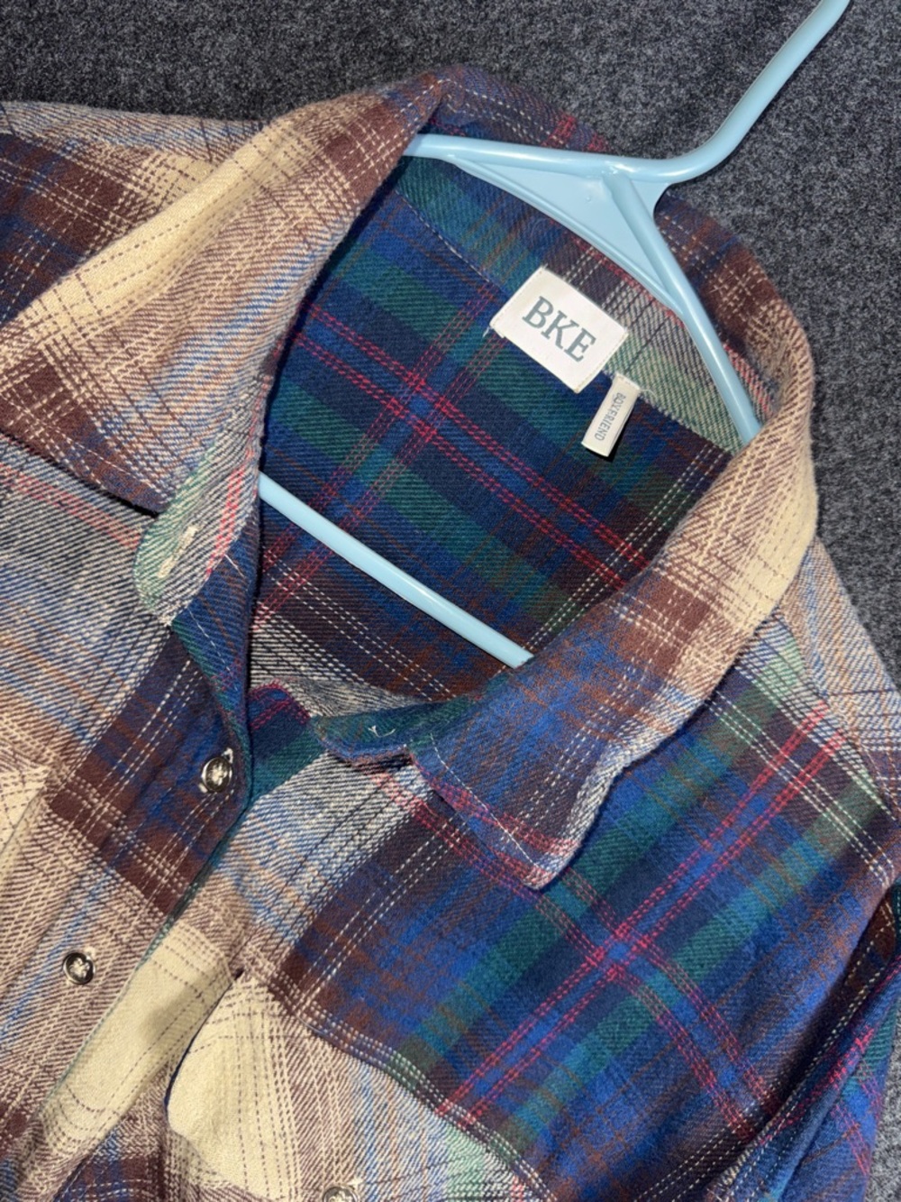 BKE Multicolor Plaid Flannel Shirt in Blue and Tan